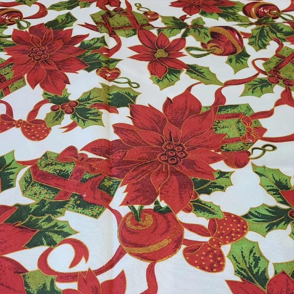 Festive Red and Green Holiday Tablecloth - Size 60" x 88"